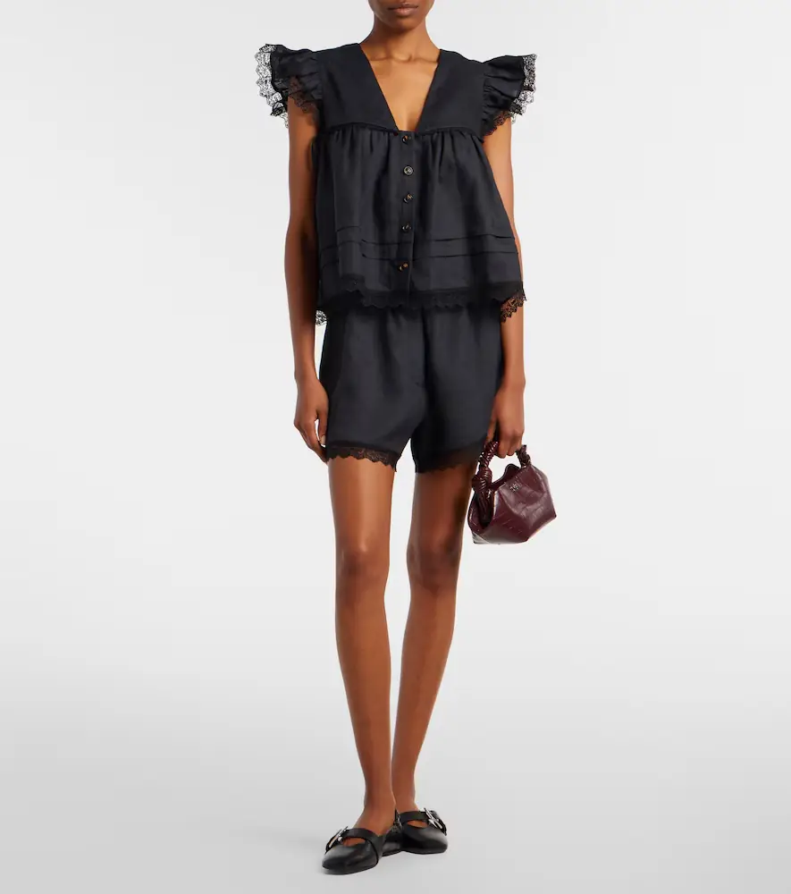 Ganni Lace-trimmed linen shorts | Thumbnail 5 Ganni Lace-trimmed linen shorts | Thumbnail 5