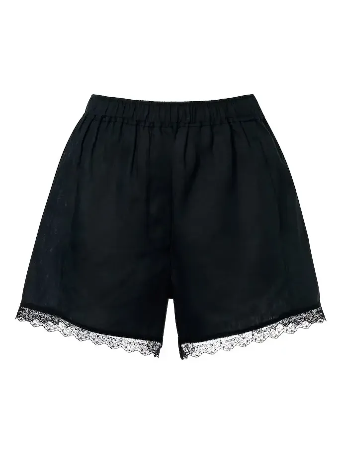 Lace-trimmed linen shorts Lace-trimmed linen shorts