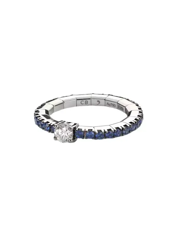 Stretchy 18kt white gold ring with diamond and sapphires Stretchy 18kt white gold ring with diamond and sapphires