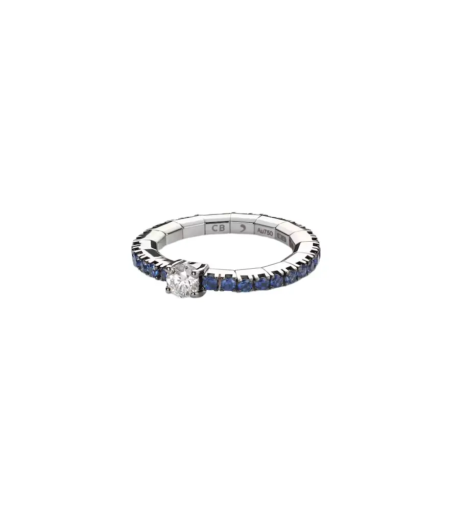 Bucherer Fine Jewellery Stretchy 18kt white gold ring with diamond and sapphires | Image 1 Bucherer Fine Jewellery Stretchy 18kt white gold ring with diamond and sapphires | Image 1