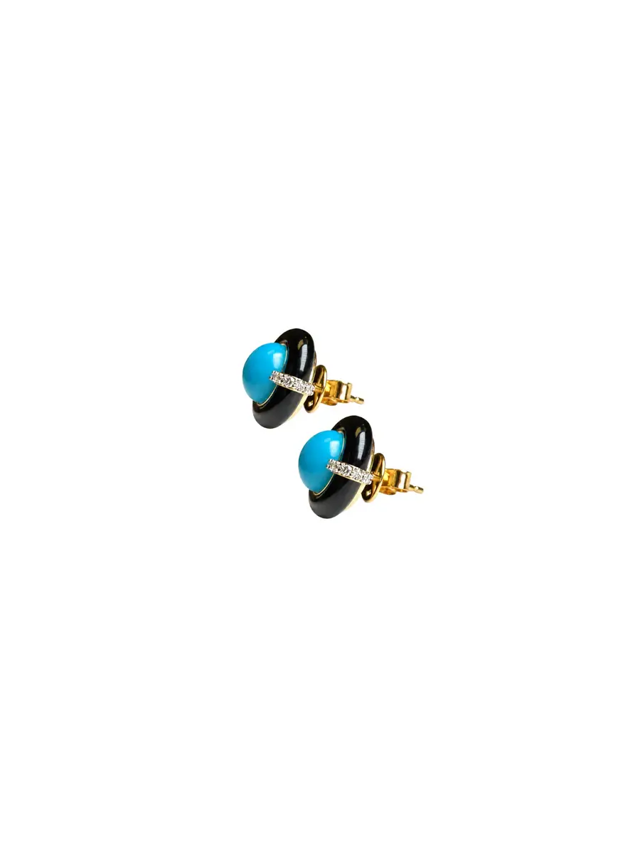 Wish Fine Jewelry 11.253ct Turquoise Diamond Black Onyx 18K Gold Earrings | Thumbnail 2 Wish Fine Jewelry 11.253ct Turquoise Diamond Black Onyx 18K Gold Earrings | Thumbnail 2