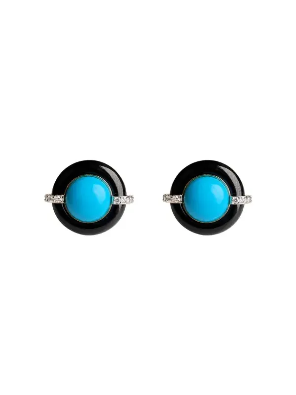 11.253ct Turquoise Diamond Black Onyx 18K Gold Earrings