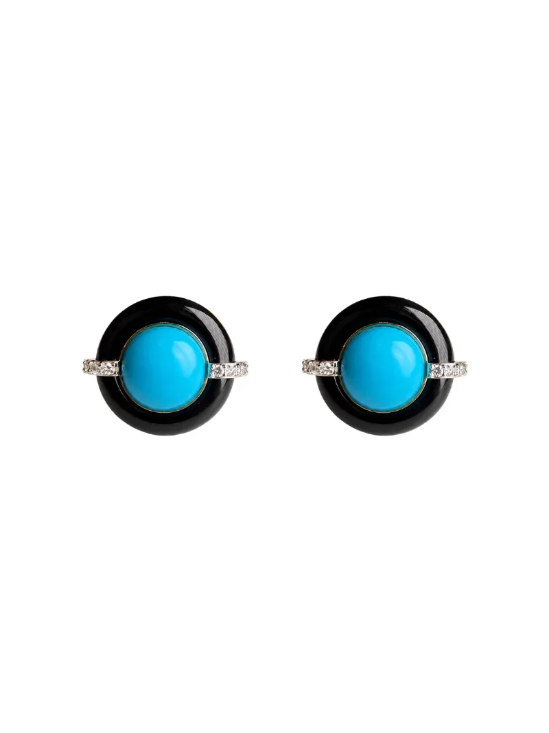 Wish Fine Jewelry 11.253ct Turquoise Diamond Black Onyx 18K Gold Earrings