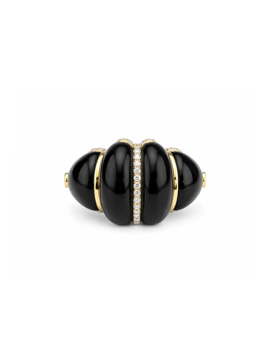 21.655ct Black Onyx Diamond 18K Gold Ring