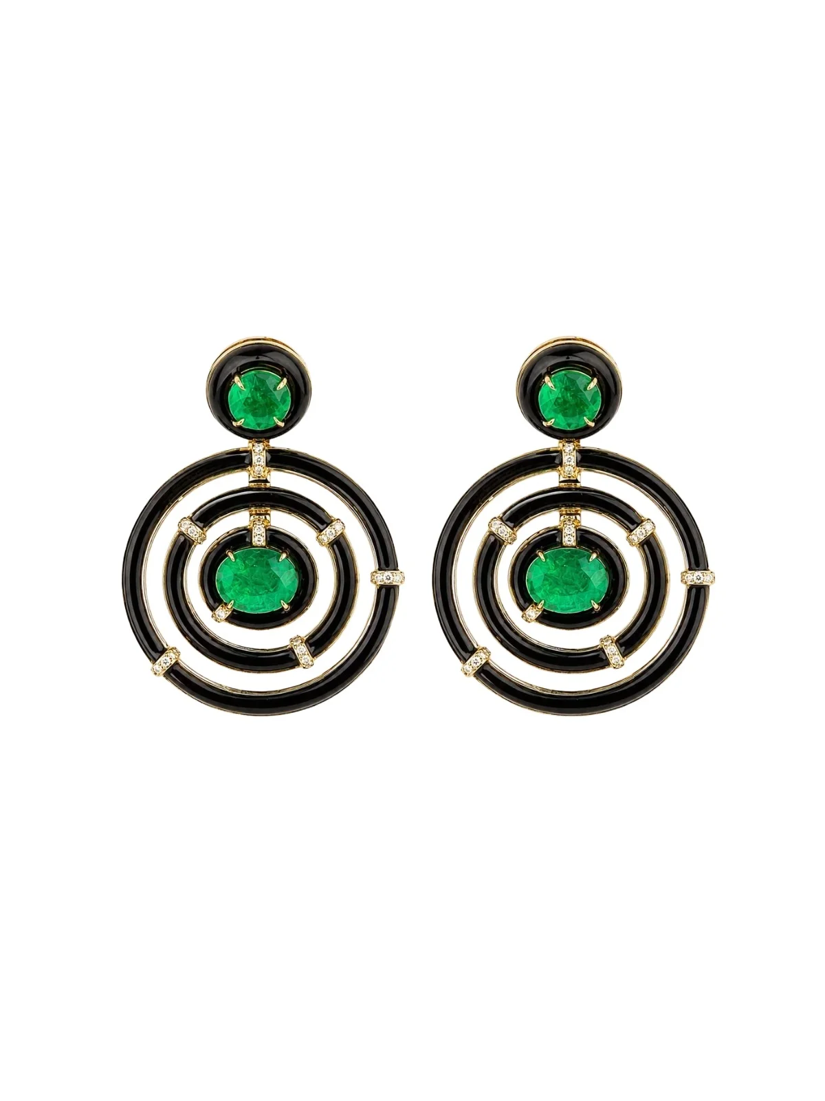 Wish Fine Jewelry 22.757ct Diamond Emerald Black Onyx 18K Gold Drop Earrings