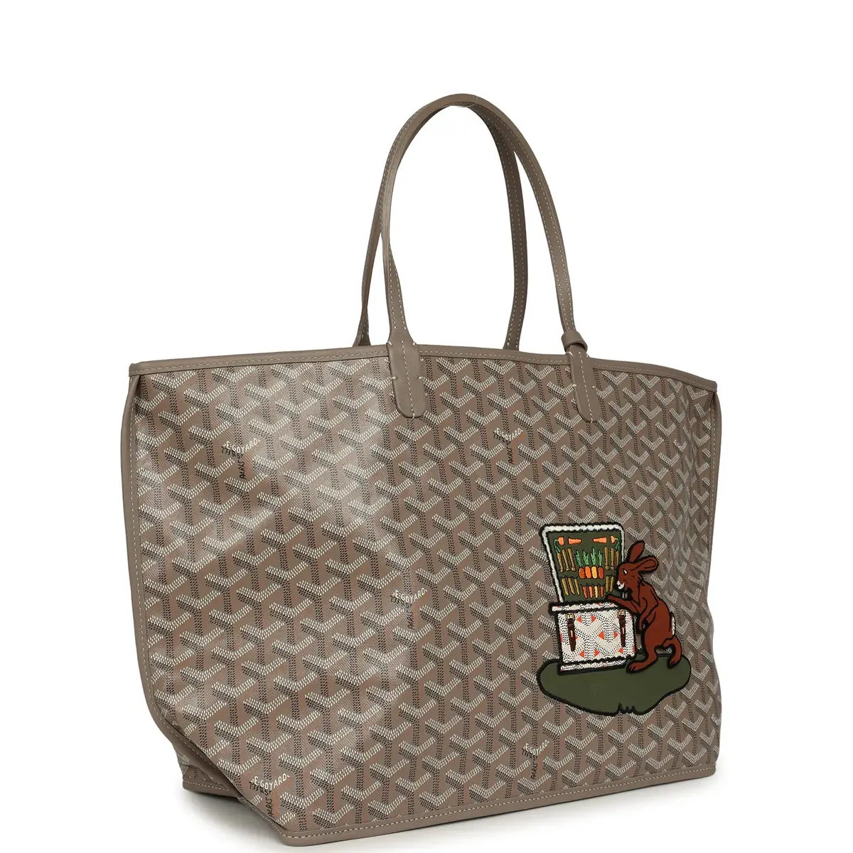 goyard Goyard Goyardine Greige Anjou PM Embroidered Bunny Tote Palladium Hardware | Thumbnail 2