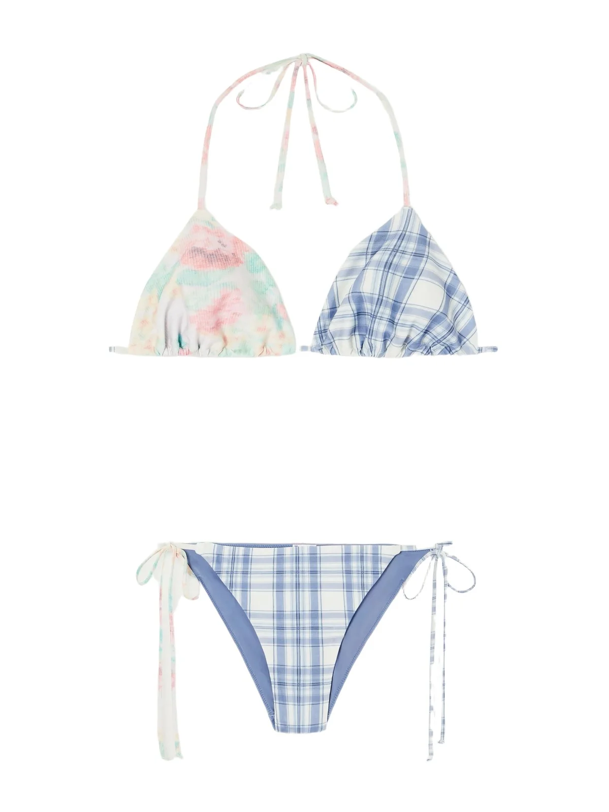 Acne Studios Eini Floral-printed And Checked Bikini - Blue