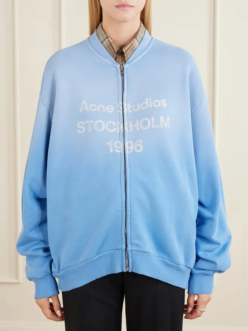 Acne Studios Fiah Garment-dyed Printed Cotton-blend Jersey Zip-up Sweatshirt | Thumbnail 3 Acne Studios Fiah Garment-dyed Printed Cotton-blend Jersey Zip-up Sweatshirt | Thumbnail 3