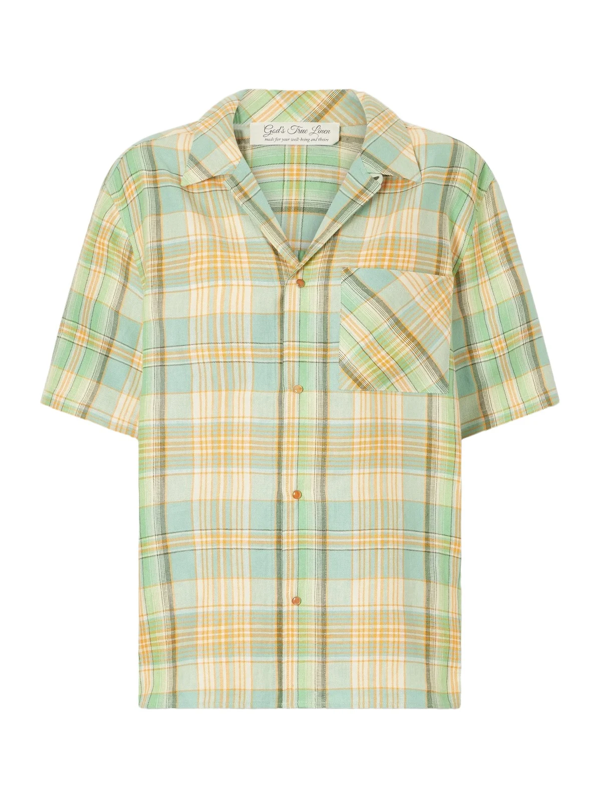 God’s True Cashmere Lime Moss Checked Linen Shirt