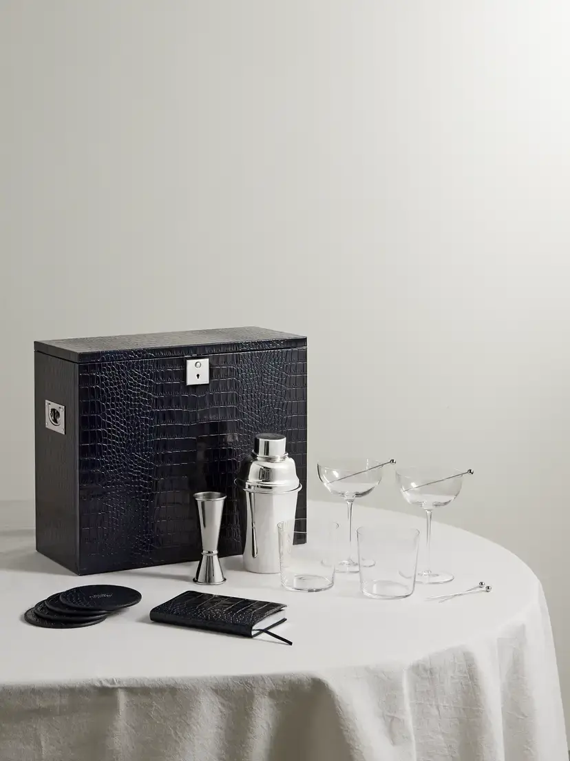 Smythson Mara Croc-effect Leather Bar Set | Image 1 Smythson Mara Croc-effect Leather Bar Set | Image 1