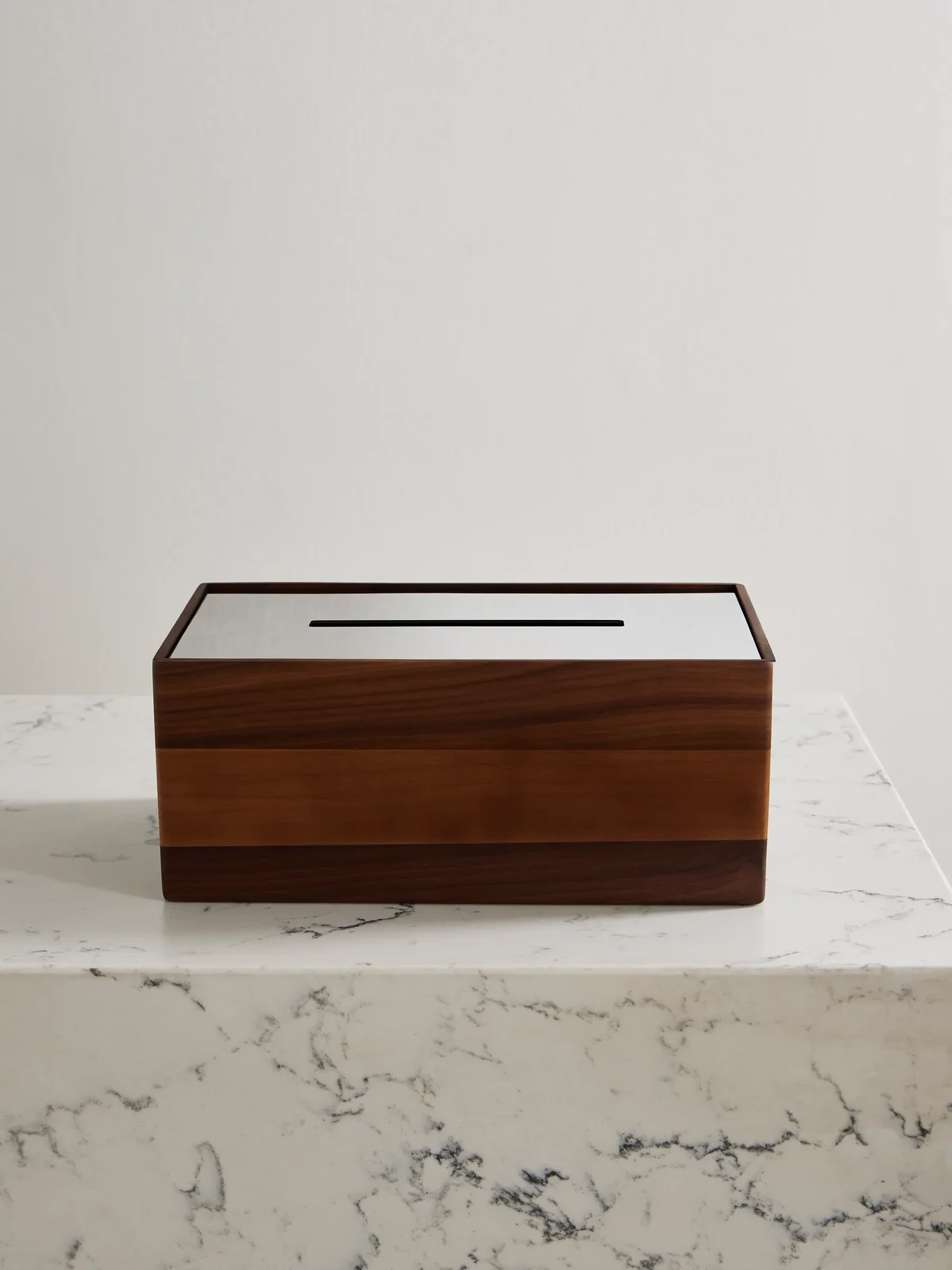 Christofle Uni Walnut And Stainless Steel Tissue Box