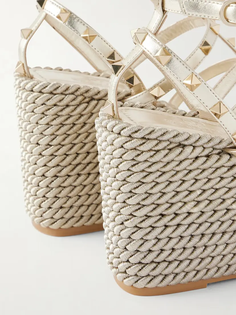 Valentino Garavani Rockstud Tourchon Metallic Leather Espadrille Wedge Sandals | Thumbnail 5 Valentino Garavani Rockstud Tourchon Metallic Leather Espadrille Wedge Sandals | Thumbnail 5