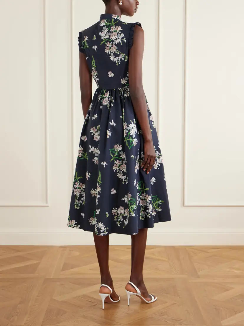 Erdem Pleated Ruffled Floral-print Cotton-poplin Midi Dress | Thumbnail 3