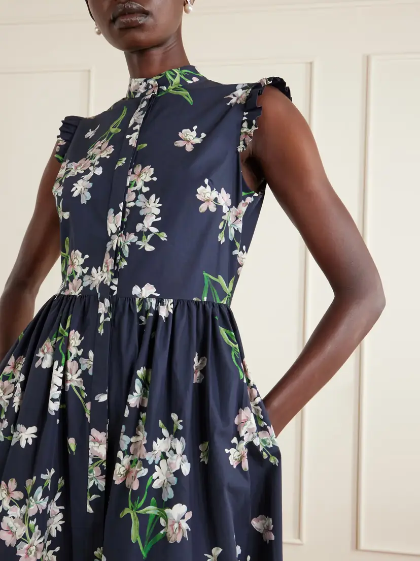 Erdem Pleated Ruffled Floral-print Cotton-poplin Midi Dress | Thumbnail 4