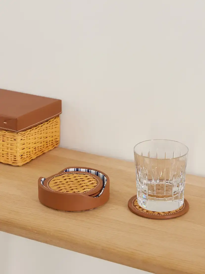 Ralph Lauren Home Bailey Set Of Four Leather-trimmed Rattan-woven Coasters | Thumbnail 2 Ralph Lauren Home Bailey Set Of Four Leather-trimmed Rattan-woven Coasters | Thumbnail 2