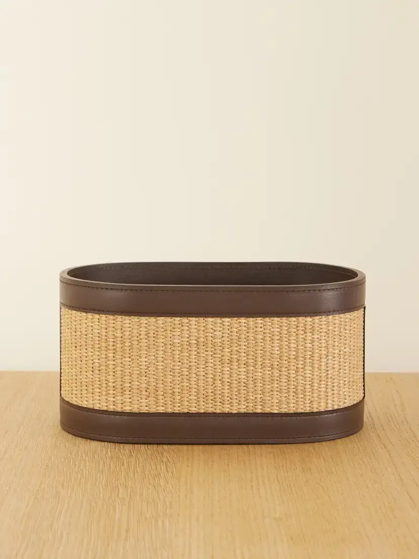 Brunello Cucinelli Raffia And Leather Basket - Brown