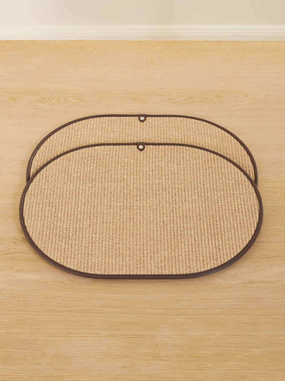 Brunello Cucinelli Set Of Two Leather-trimmed Woven Raffia Placemats