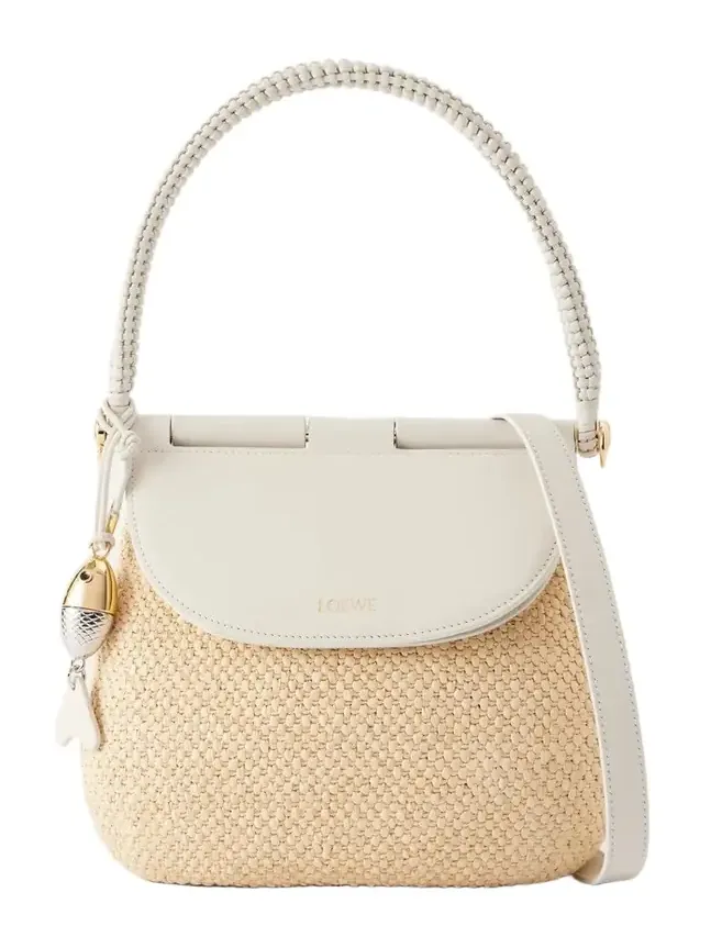 Loewe + Paula Ibiza Pescador Leather-trimmed Raffia Shoulder Bag