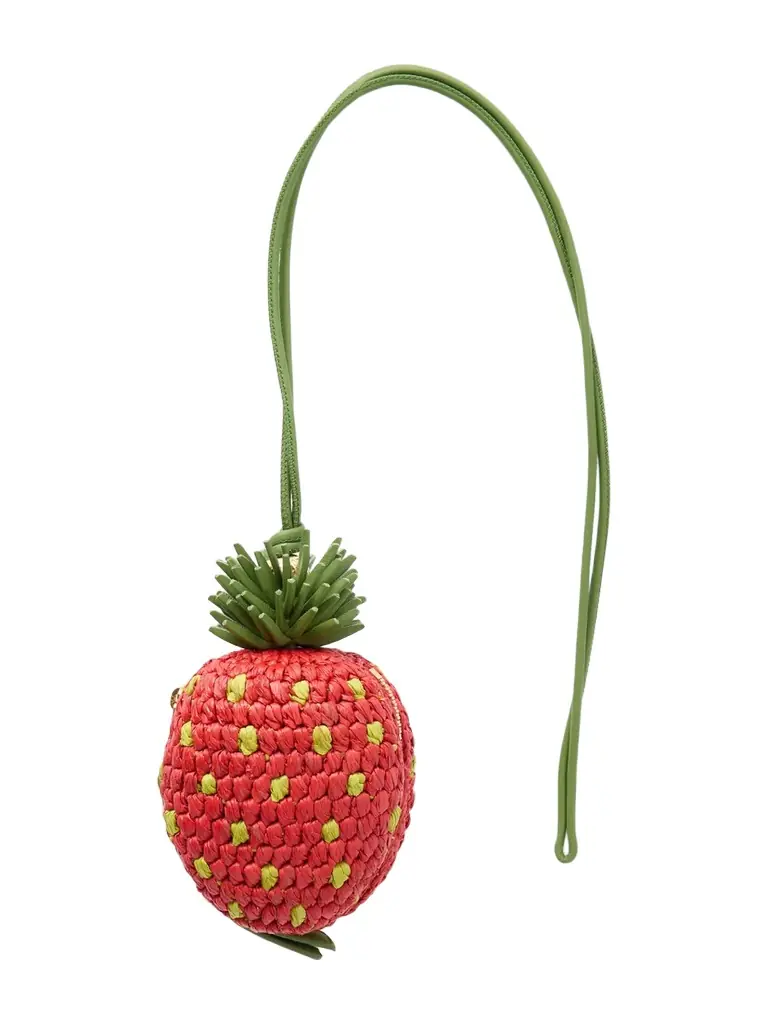 Loewe + Paula's Ibiza Strawberry Leather-trimmed Raffia Pouch | Image 1 Loewe + Paula's Ibiza Strawberry Leather-trimmed Raffia Pouch | Image 1