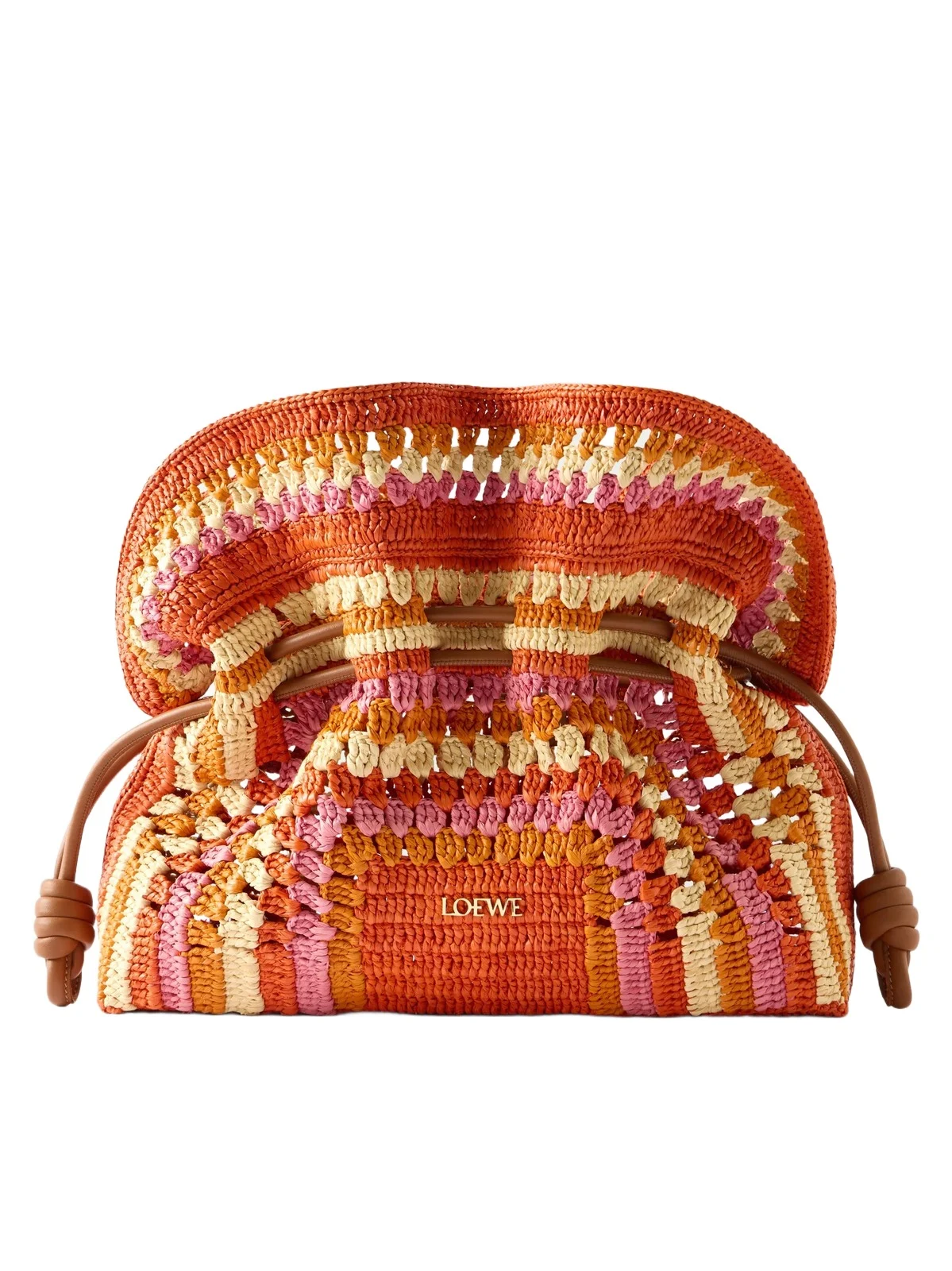 + Paula's Ibiza Flamenco Mini Leather-trimmed Crochet-knit Raffia Clutch + Paula's Ibiza Flamenco Mini Leather-trimmed Crochet-knit Raffia Clutch