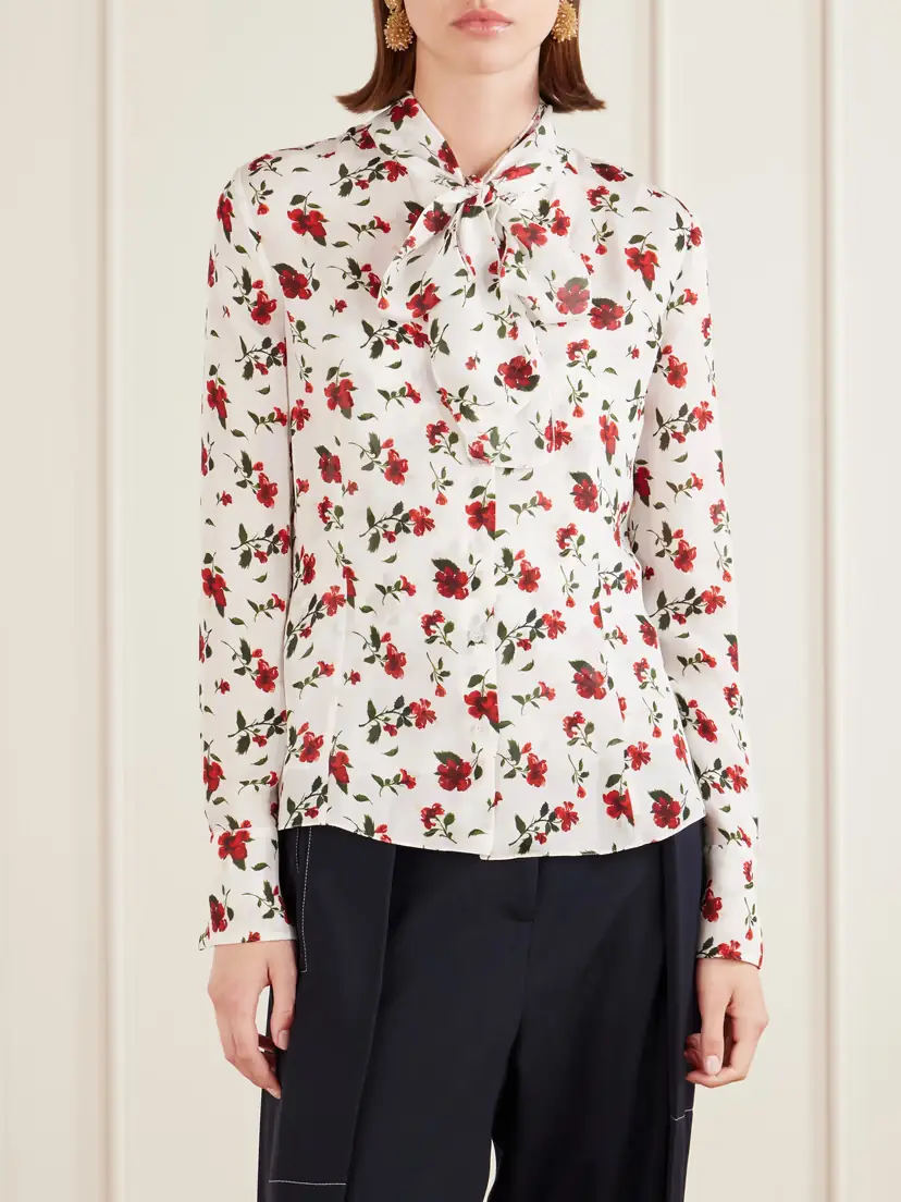 Oscar de la Renta Hibiscus Floral-print Silk Blouse | Thumbnail 3