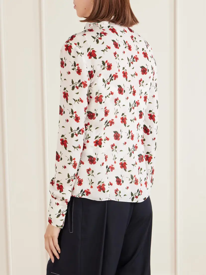 Oscar de la Renta Hibiscus Floral-print Silk Blouse | Thumbnail 4