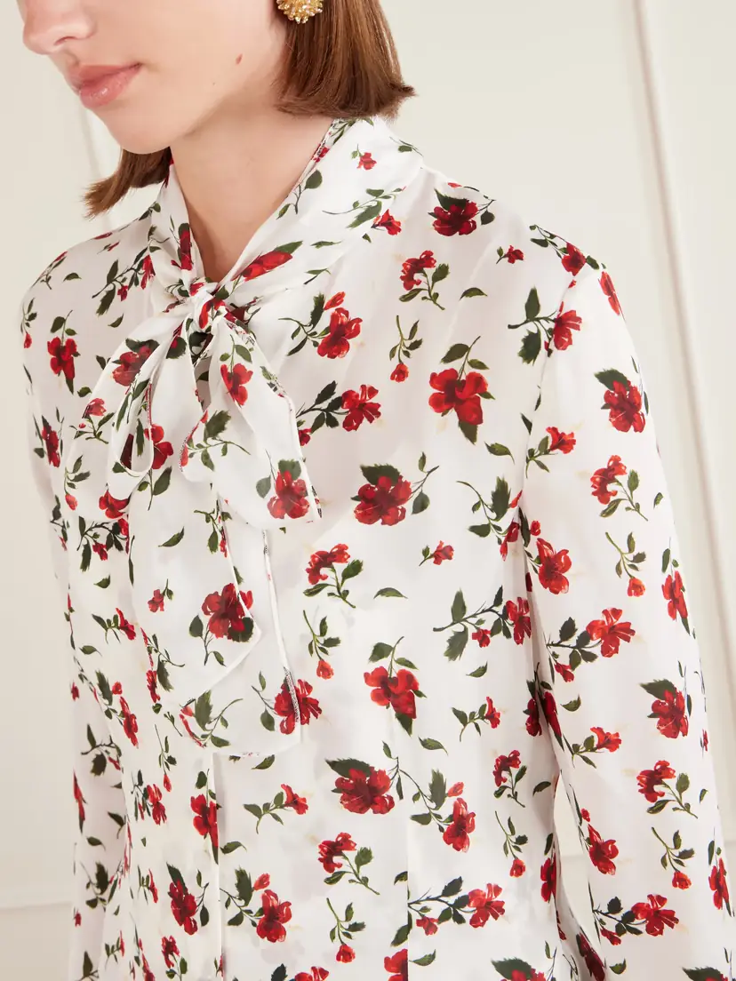 Oscar de la Renta Hibiscus Floral-print Silk Blouse | Thumbnail 5