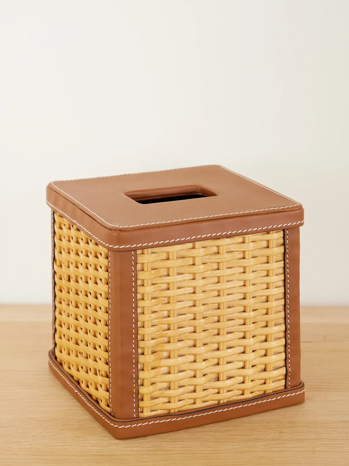 Ralph Lauren Home Bailey Leather-trimmed Rattan-woven Tissue Box