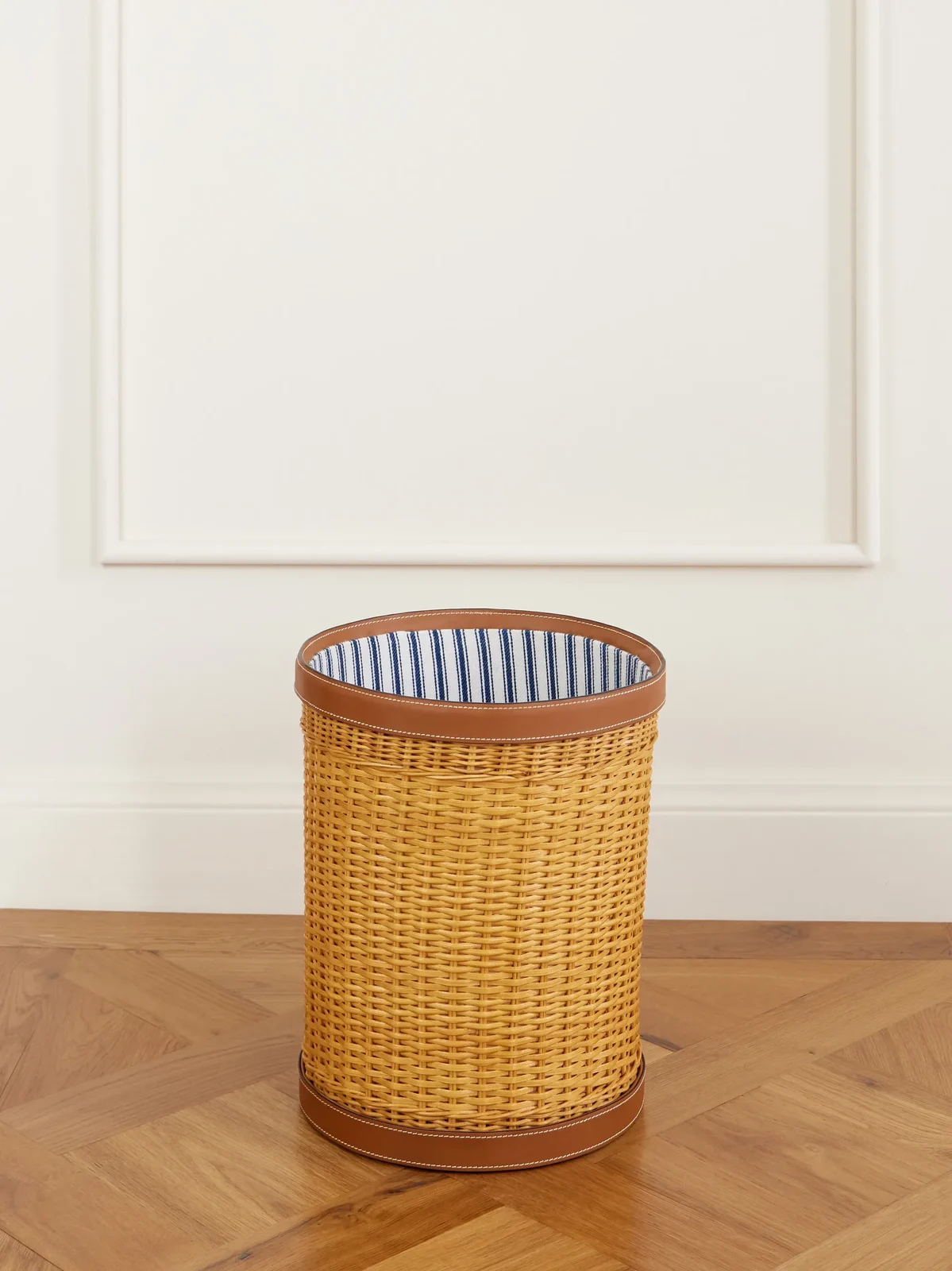 Ralph Lauren Home Bailey Leather-trimmed Rattan-woven Waste Bin