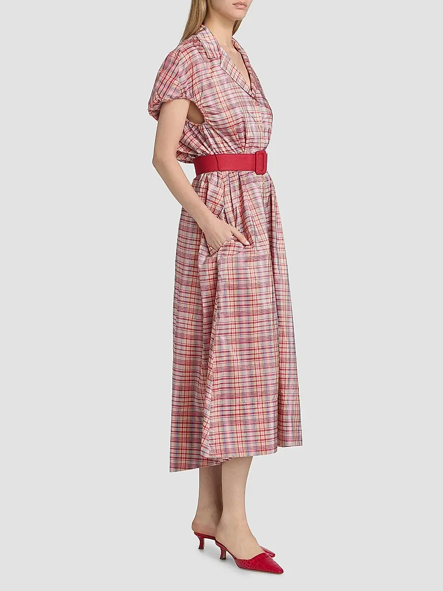 Rosie Assoulin Women's Wind At Your Back Plaid Silk-Blend Midi-Dress | Thumbnail 4 Rosie Assoulin Women's Wind At Your Back Plaid Silk-Blend Midi-Dress | Thumbnail 4