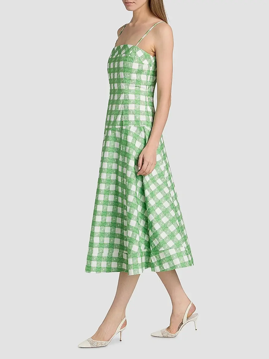 Rosie Assoulin Women's Drop Me A Note Plaid Cotton Midi-Dress | Thumbnail 4 Rosie Assoulin Women's Drop Me A Note Plaid Cotton Midi-Dress | Thumbnail 4