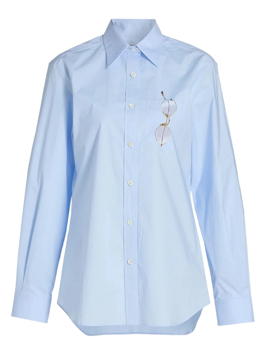 Women's Glasses Print Stretch Cotton Shirt Women's Glasses Print Stretch Cotton Shirt