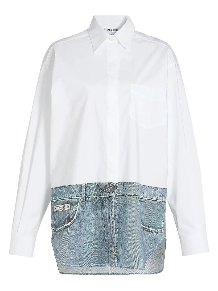 Women's Oversized Denim-Effect Stretch Cotton Shirt Women's Oversized Denim-Effect Stretch Cotton Shirt