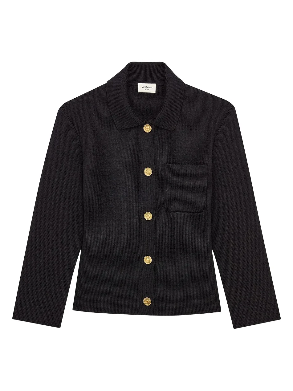 Women's Polo Cardigan in Wool - Noir Women's Polo Cardigan in Wool - Noir