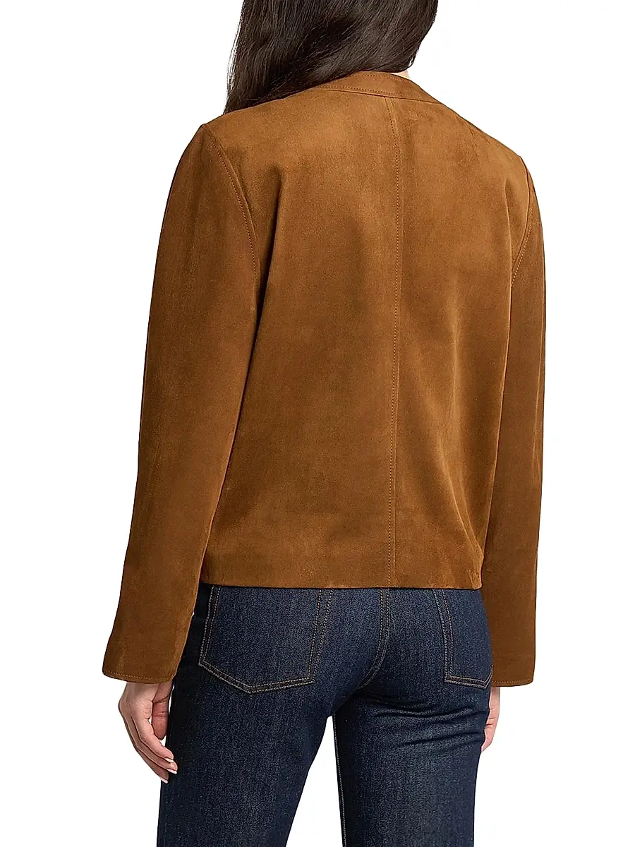 Saint Laurent Women's Short Jacket in Suede - Rhum Ambre | Thumbnail 5 Saint Laurent Women's Short Jacket in Suede - Rhum Ambre | Thumbnail 5