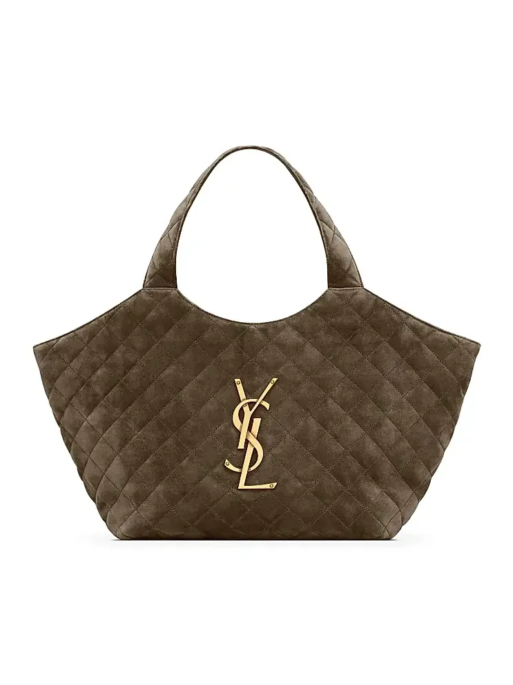 Women's Icare Medium Tote Bag in Quilted Suede - Light Musk Women's Icare Medium Tote Bag in Quilted Suede - Light Musk
