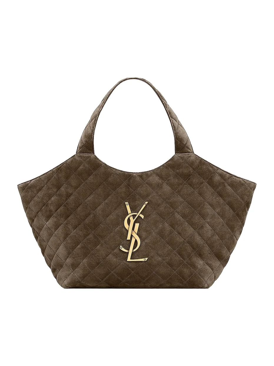 Saint Laurent Women's Icare Medium Tote Bag in Quilted Suede - Light Musk