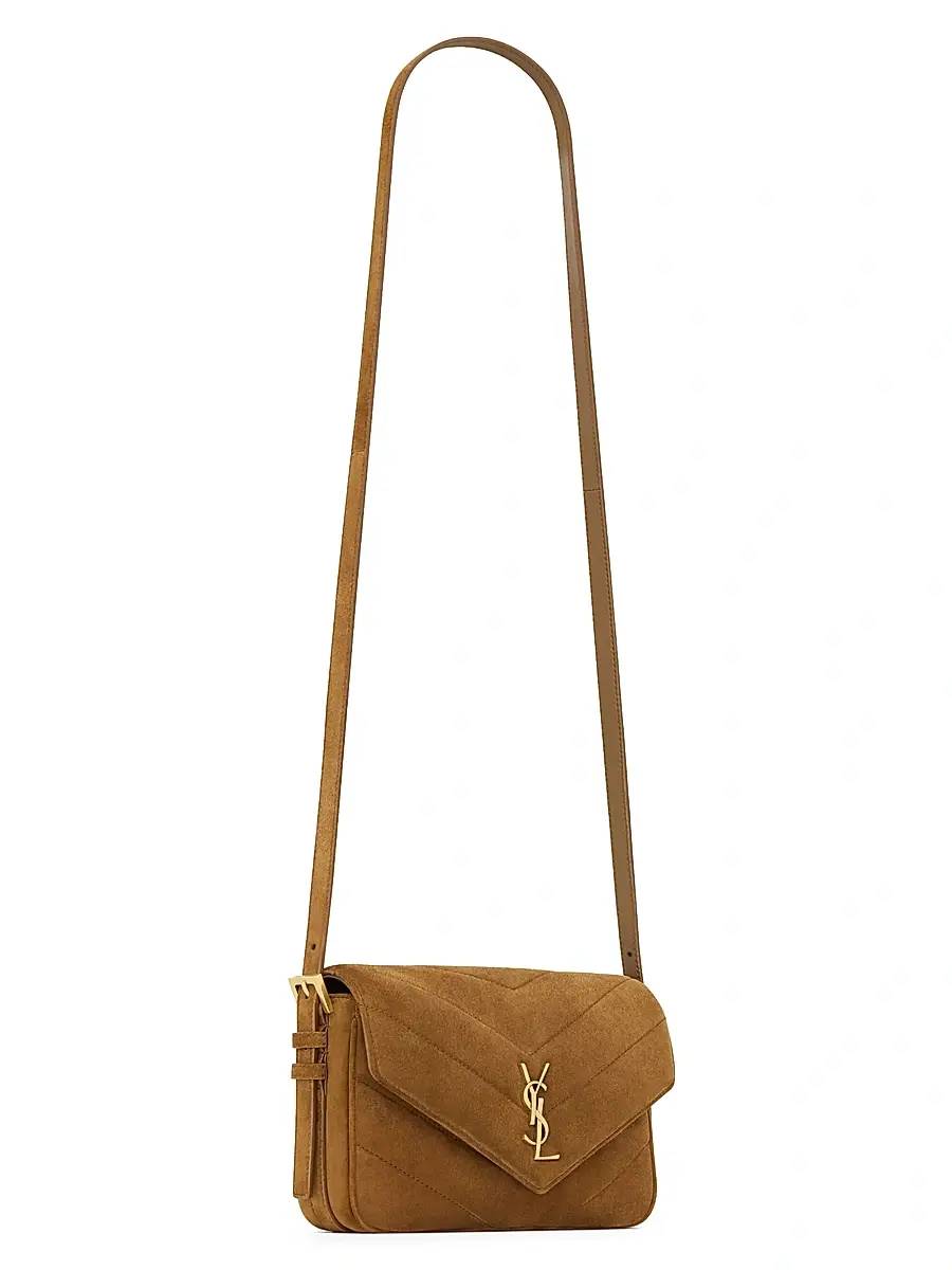 Saint Laurent Women's Loulou Toy Crossbody Bag in Matelassé Suede - Caramel Cognac | Thumbnail 4 Saint Laurent Women's Loulou Toy Crossbody Bag in Matelassé Suede - Caramel Cognac | Thumbnail 4