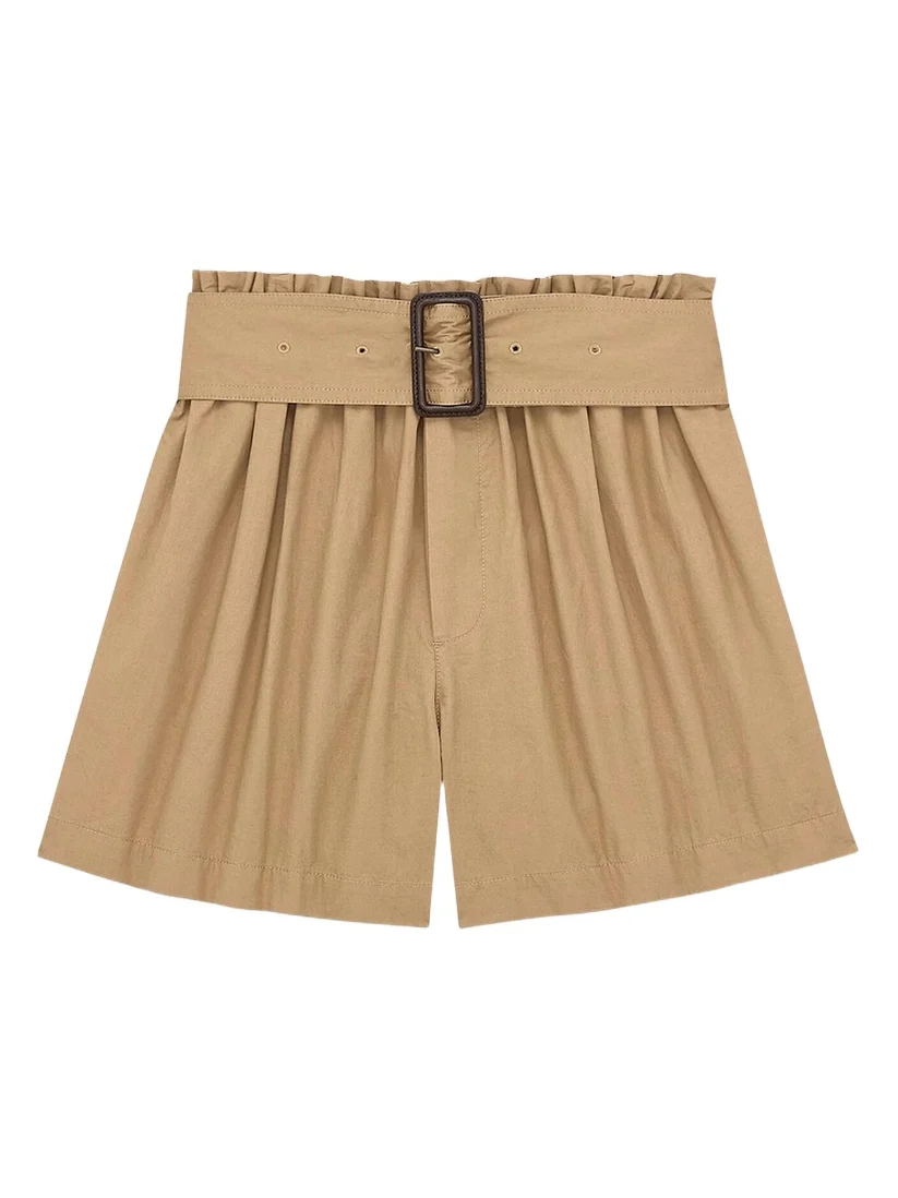 Saint Laurent Women's Paperbag Bermuda Shorts in Cotton - Chatain