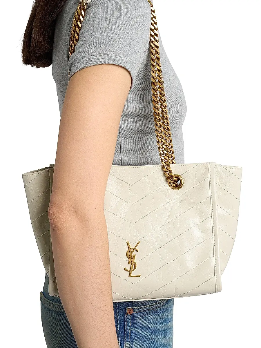 Saint Laurent Women's Niki Small Shopping Bag in Vintage Leather - White | Thumbnail 3