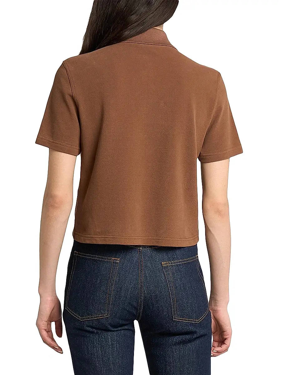 Saint Laurent Women's Cassandre Cropped Polo Shirt in Cotton Pique - Caramel | Thumbnail 5 Saint Laurent Women's Cassandre Cropped Polo Shirt in Cotton Pique - Caramel | Thumbnail 5