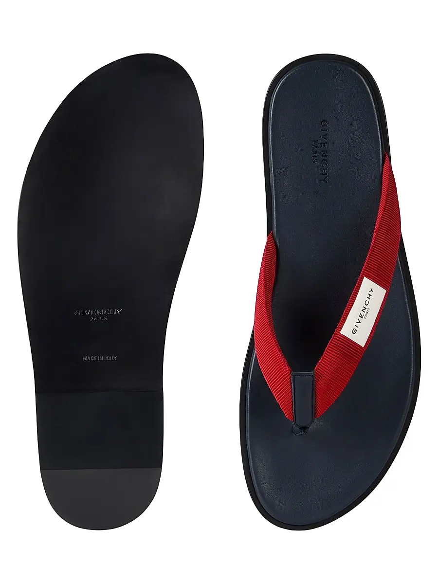 Givenchy Men's Bay Thongs in Gros Grain and Leather - Navy Red | Thumbnail 4
