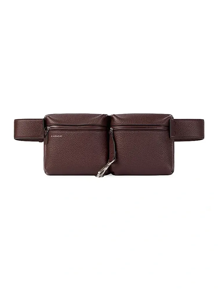 Men's Fold Belt Bag in Grained Leather - Ebony Brown
