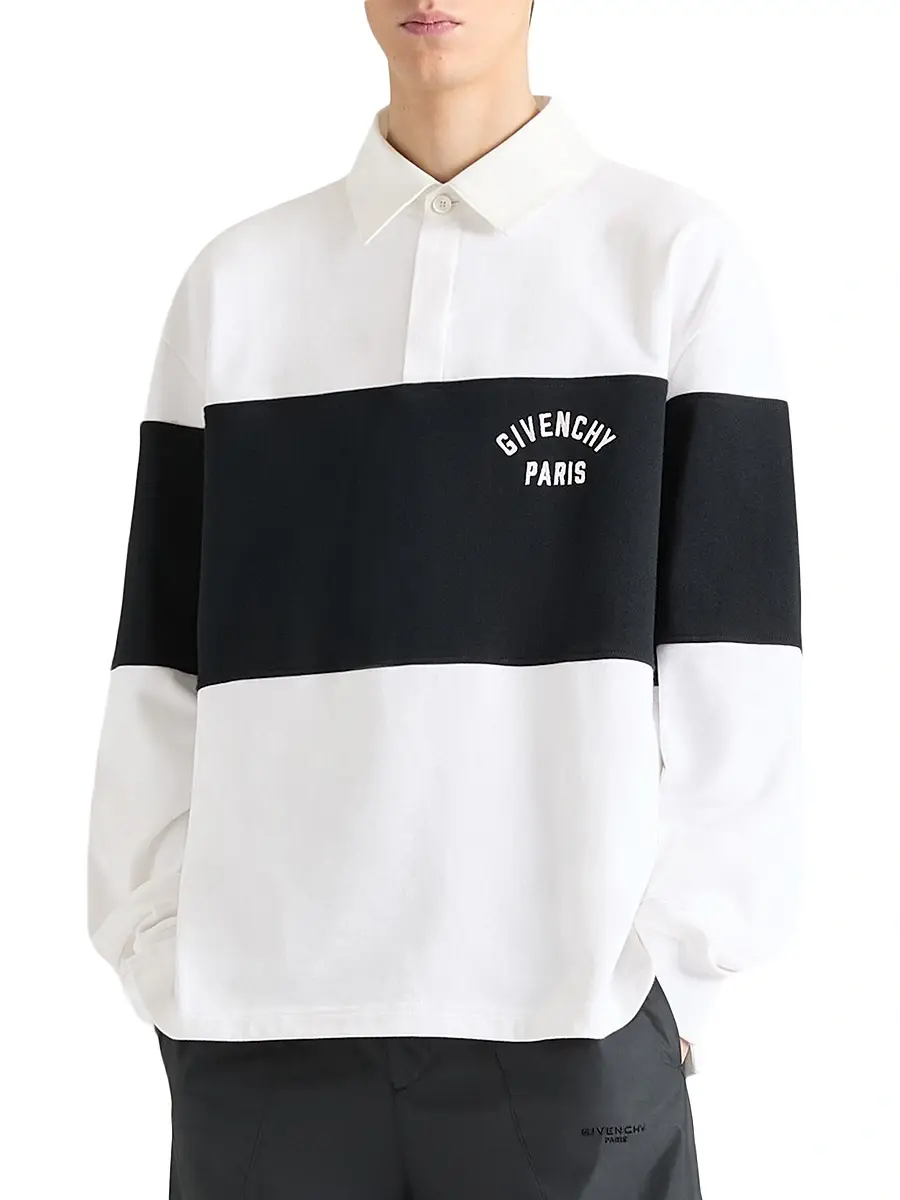 Givenchy Men's Bicolor Polo Shirt in Cotton with Logo Embroidery - White Black | Thumbnail 3 Givenchy Men's Bicolor Polo Shirt in Cotton with Logo Embroidery - White Black | Thumbnail 3