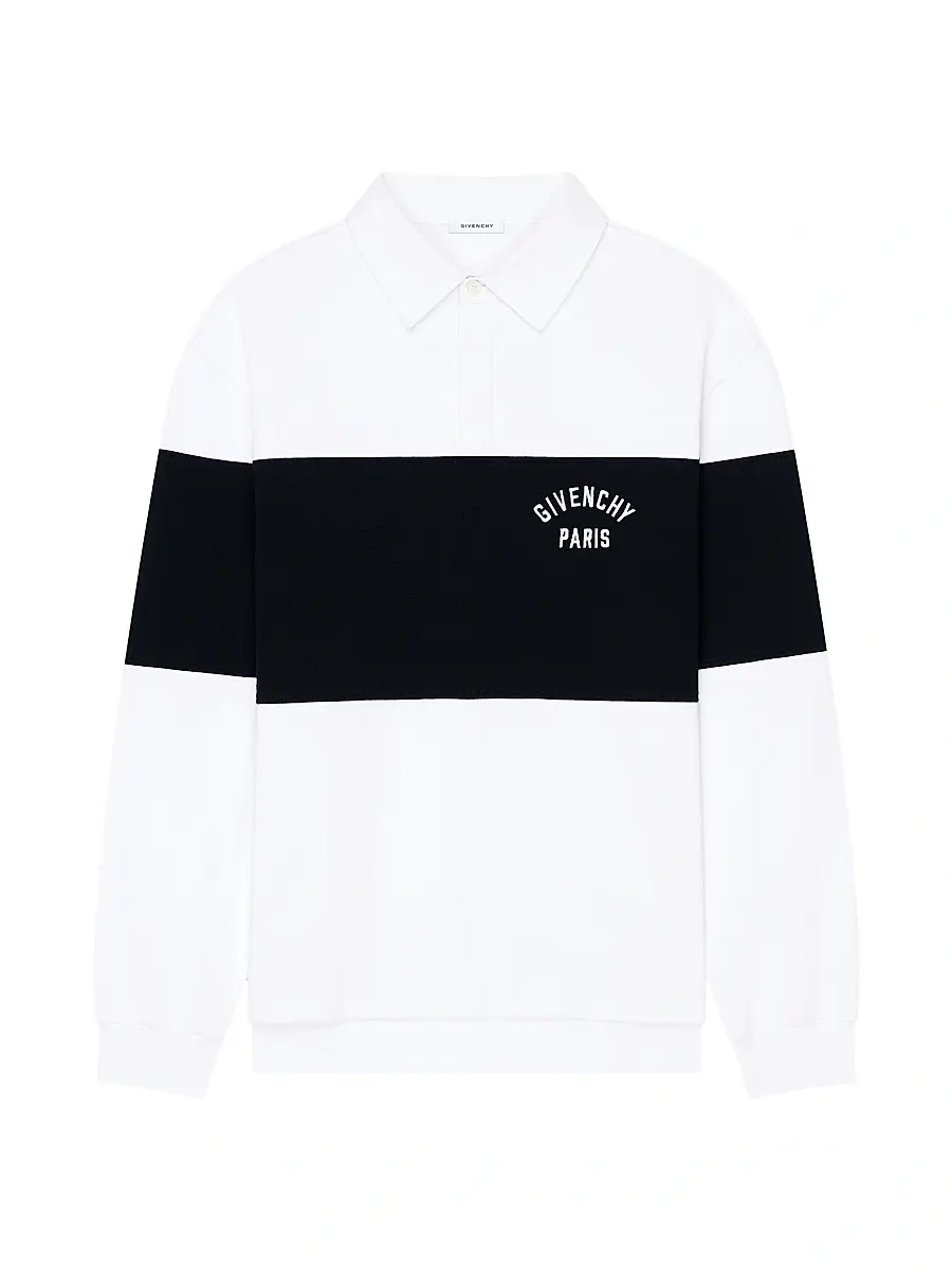 Givenchy Men's Bicolor Polo Shirt in Cotton with Logo Embroidery - White Black
