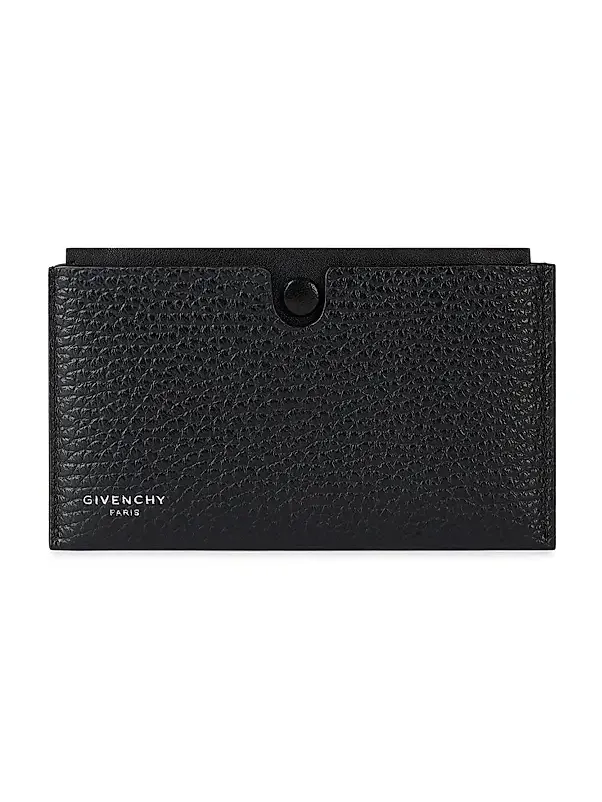 Men's Fold Card Holder with Case in Grained Leather - Black