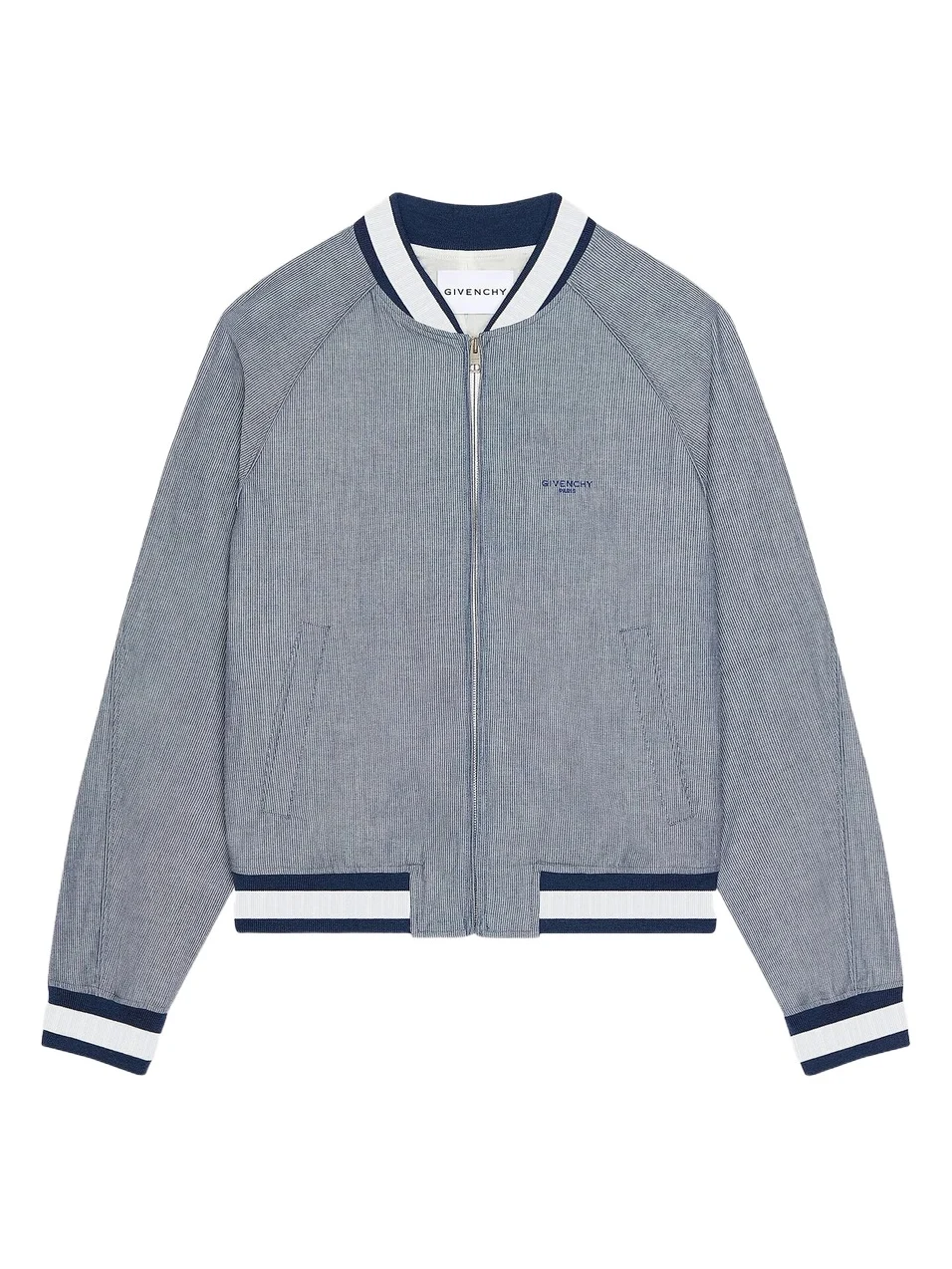Givenchy Men's Striped Blouson Jacket in Cotton with Embroidery - White Blue
