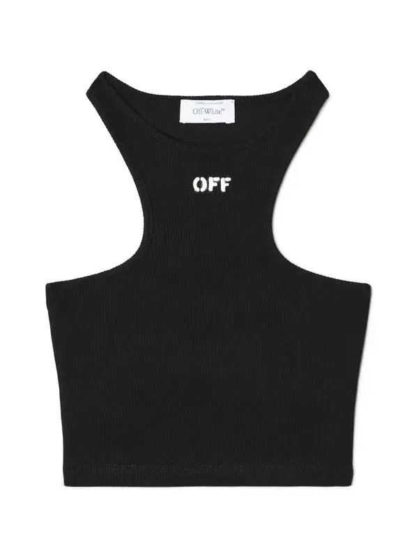 Black Off Stamp Ribbed Top