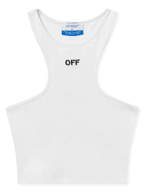 White Off Stamp Ribbed Top White Off Stamp Ribbed Top