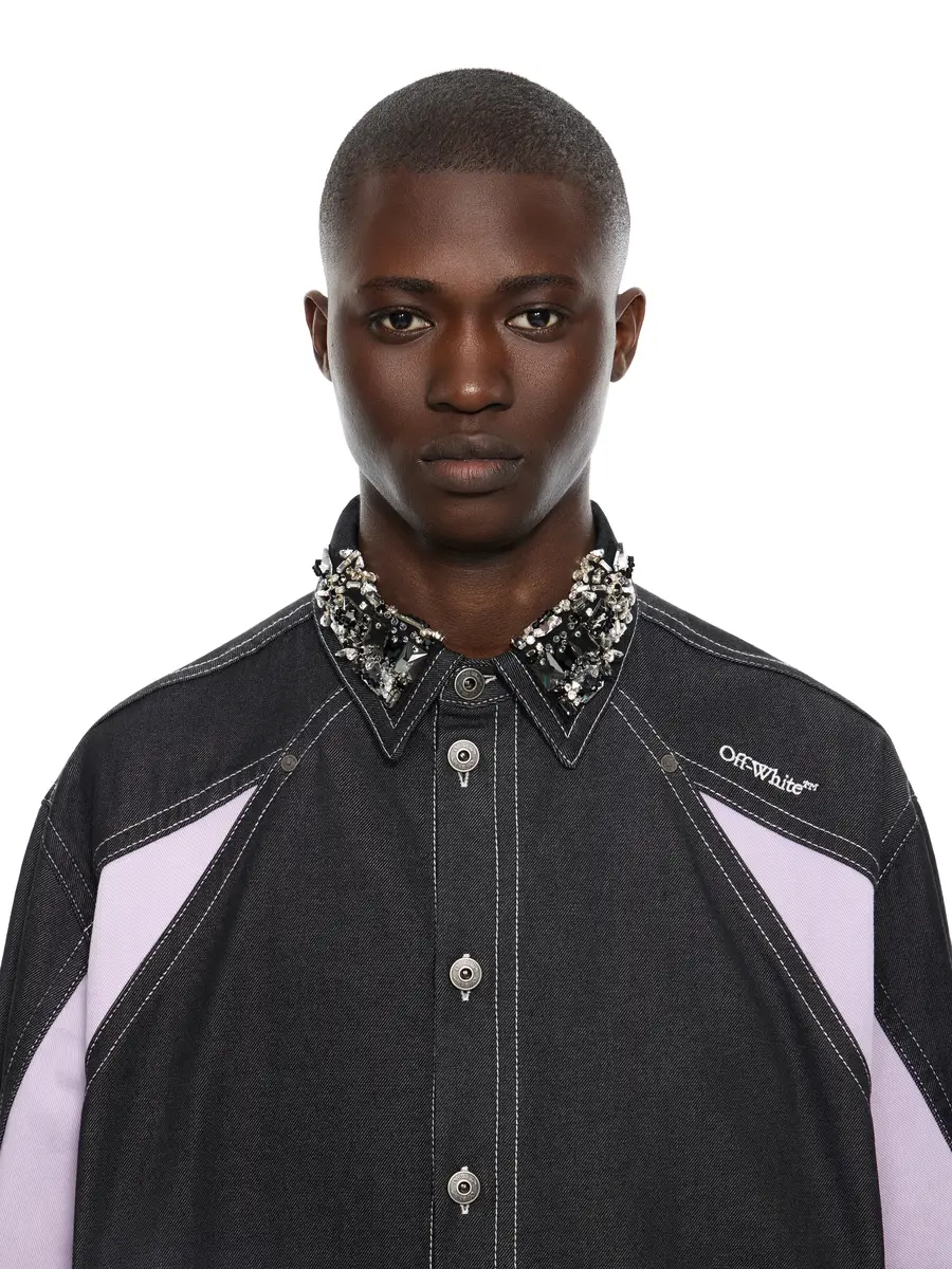 Off-White Color Block Denim Crystal Overshirt | Thumbnail 5 Off-White Color Block Denim Crystal Overshirt | Thumbnail 5
